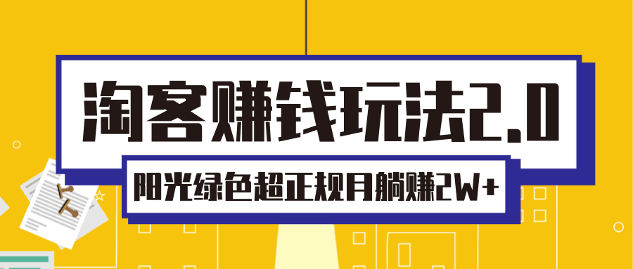 淘客赚钱玩法2.0，阳光绿色超正规项目，月躺赚2W+【视频课程】