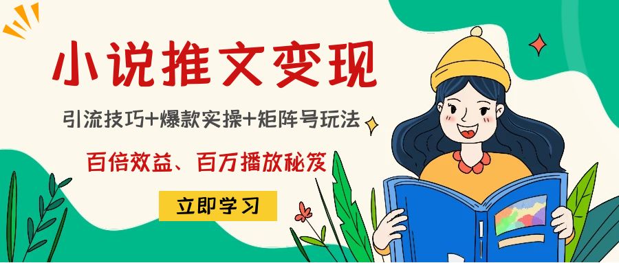 小说推文训练营：引流技巧 爆款实操 矩阵号玩法，百倍效益、百万播放秘笈